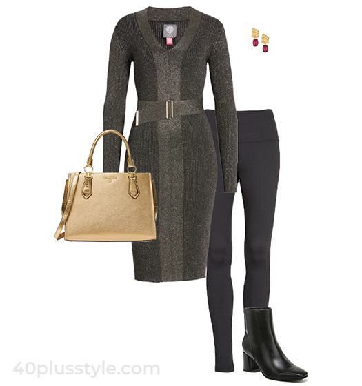 Sweater dress and leggings | 40plusstyle.com