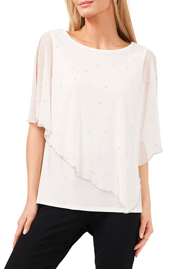 Chaus Embellished Asymmetric Overlay Top | 40plusstyle.com