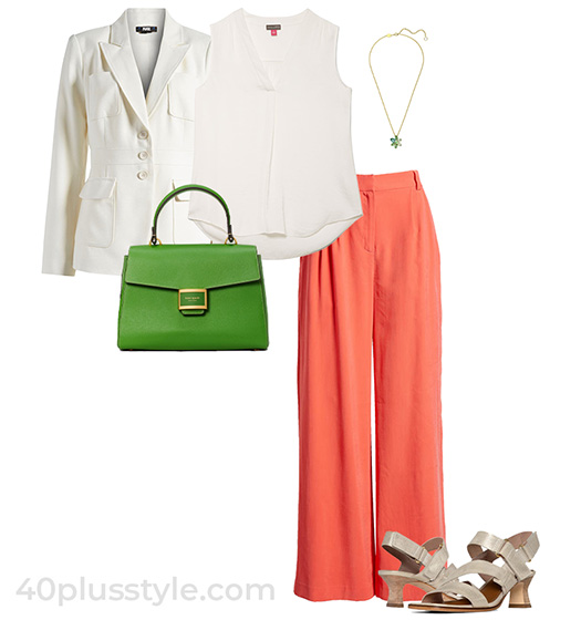 White blazer and wide leg pants outfit | 40plusstyle.com