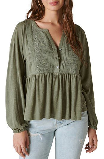 Lucky Brand Beaded Embroidered Pintuck Top | 40plusstyle.com