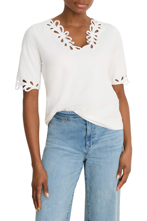 Tops to hide a tummy - NIC+ZOE Rococo Soutache Embroidered Trim Top | 40plusstyle.com