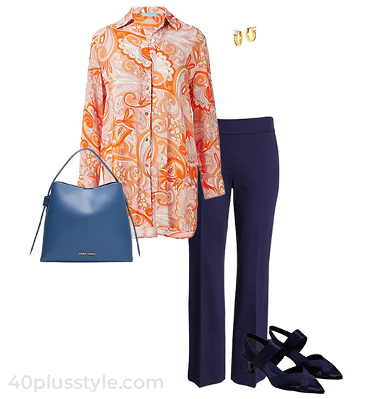 Orange and navy blue | 40plusstyle.com