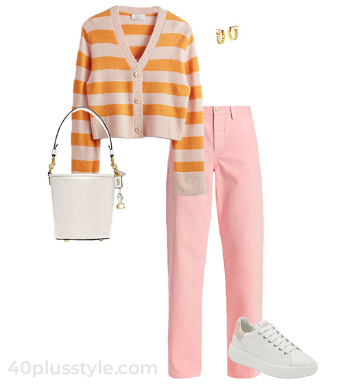 Pink and orange outfit combination | 40plusstyle.com