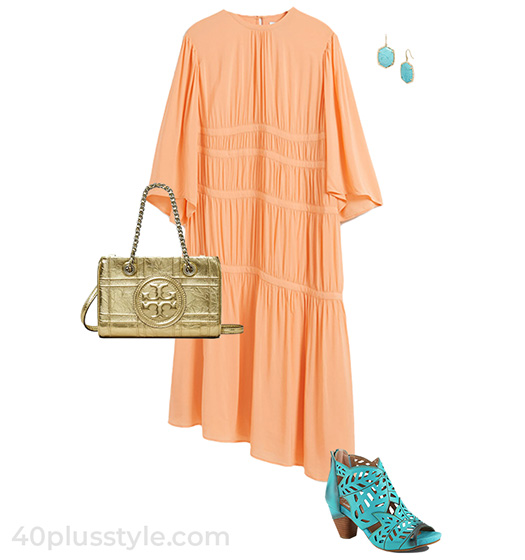 Orange and turquoise outfit | 40plusstyle.com