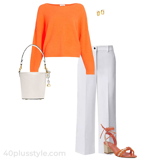 Orange and white outfit | 40plusstyle.com