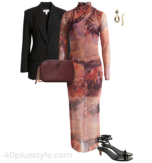 Graphic dress and blazer | 40plusstyle.com