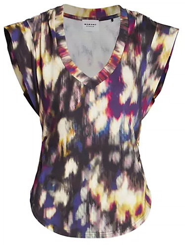 Tops to hide a tummy - Isabel Marant Étoile Zilen Abstract-Print Cotton T-Shirt | 40plusstyle.com