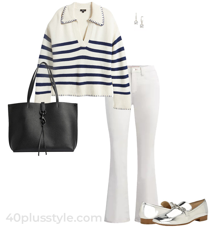 Striped sweater and white jeans | 40plusstyle.com
