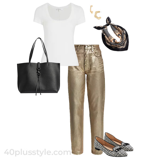 Gold and white outfit | 40plusstyle.com