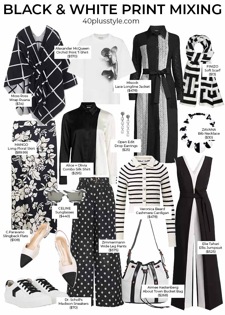 Black and white print mixing | 40plusstyle.com