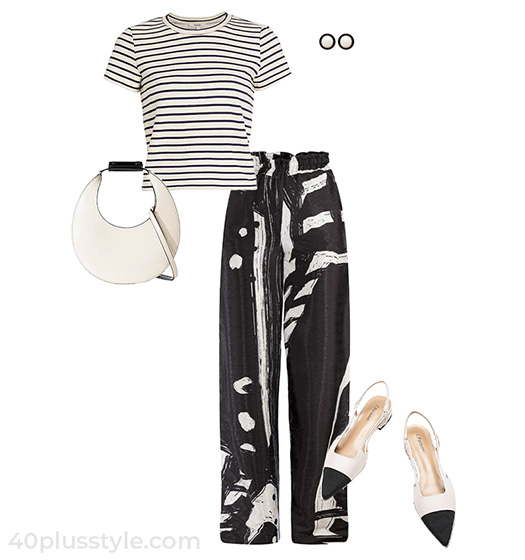 Striped top and print pants | 40plusstyle.com
