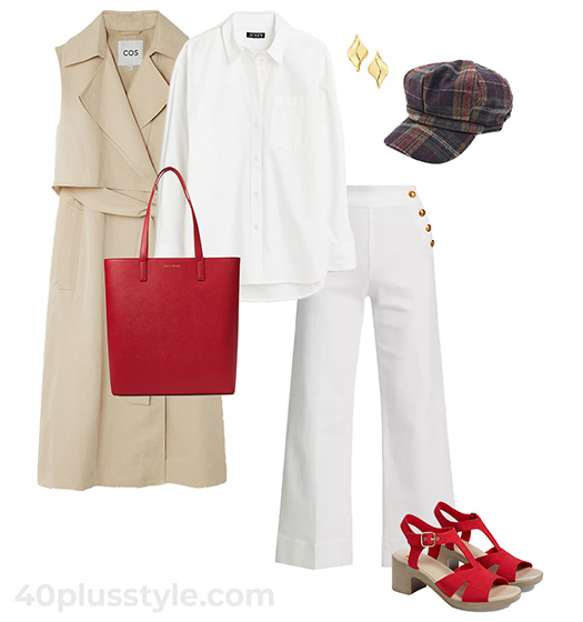 Trench coat and sailor pants outfit | 40plusstyle.com