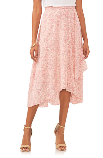 Vince Camuto Abstract Floral Print High-Low Midi Skirt | 40plusstyle.com