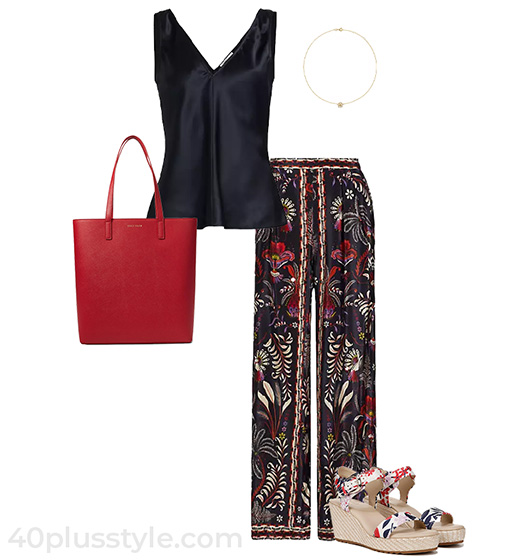 Tank top, wide pants and espadrille sandals | 40plusstyle.com