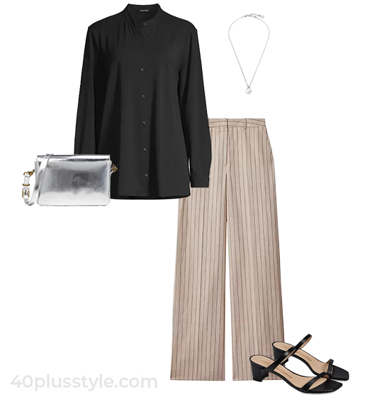 Black shirt and striped pants | 40plusstyle.com