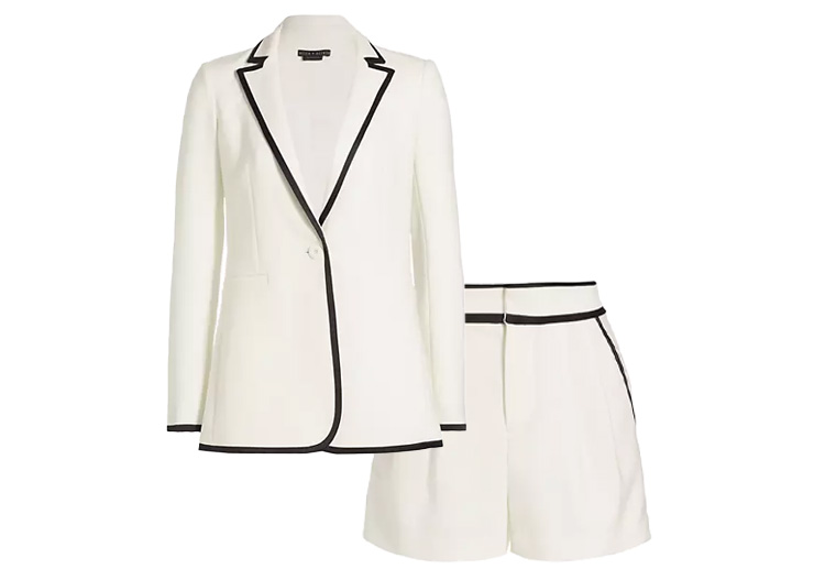 Summer suits for women: Alice + Olivia tipped blazer and shorts | 40plusstyle.com
