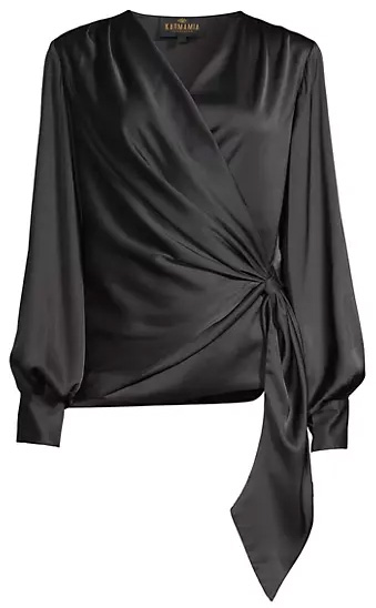 Hide your belly with the right clothes - Karmamia Ines Satin Wrap Blouse | 40plusstyle.com