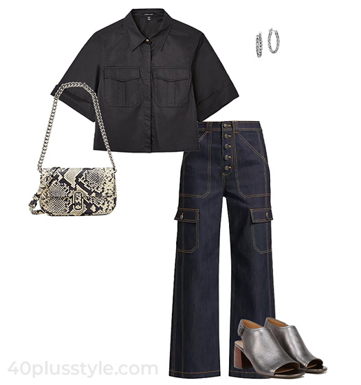 Black shirt and pocket jeans | 40plusstyle.com
