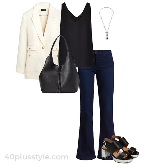 Blazer worn with jeans and heels | 40plusstyle.com