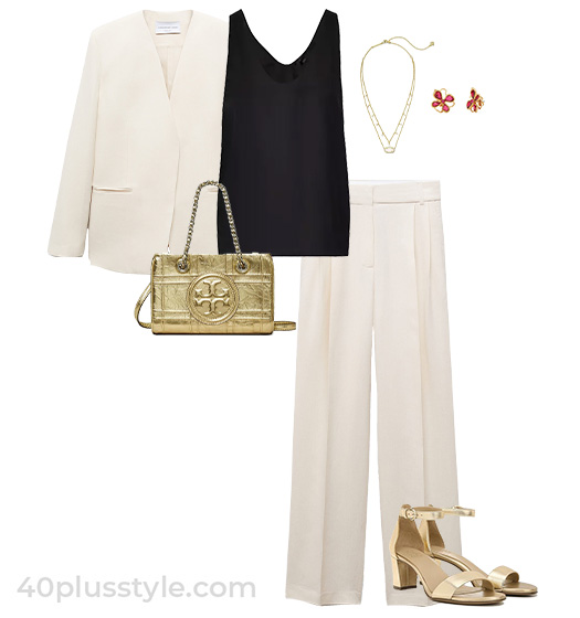 Suit with silk top and heels | 40plusstyle.com