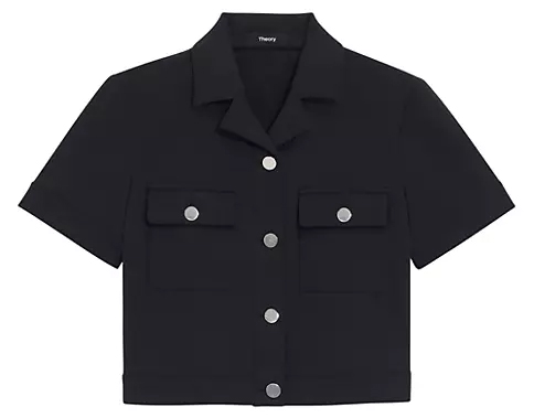 Theory Cotton-Blend Short-Sleeve Crop Jacket | 40plusstyle.com