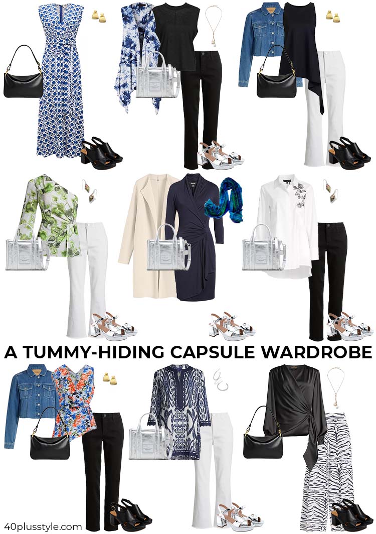 A capsule wardrobe on how to hide your belly | 40plusstyle.com