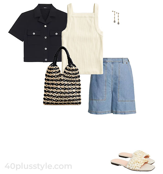 Cropped jacket, shorts and sandals | 40plusstyle.com