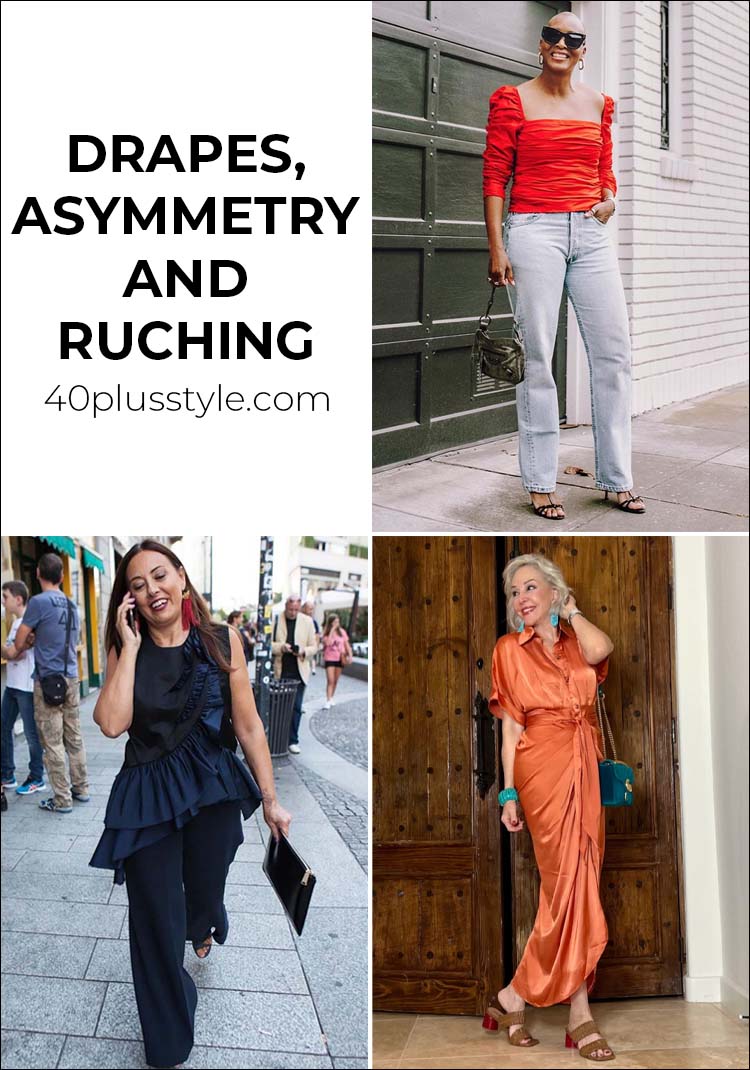 Wearing ruching and draped clothes for the most flattering effect | 40plusstyle.com
