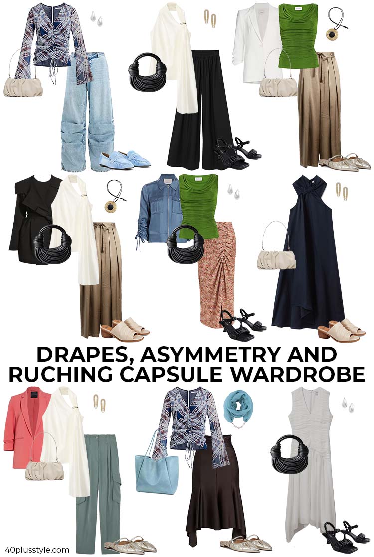 Drape, asymmetry and ruching capsule wardrobe | 40plusstyle.com