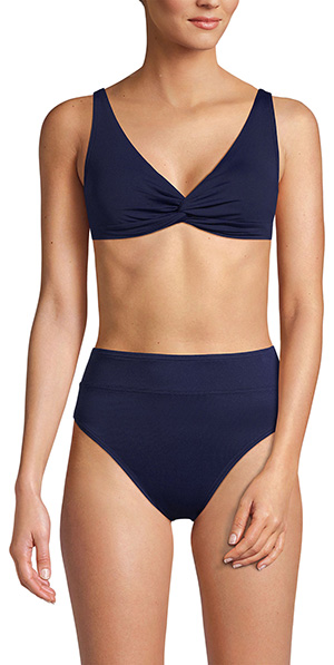Best bathing suits for women: Lands' End Twist Front Bikini Swimsuit Top / Smoothing Control High Waisted Bikini Bottoms | 40plusstyle.com