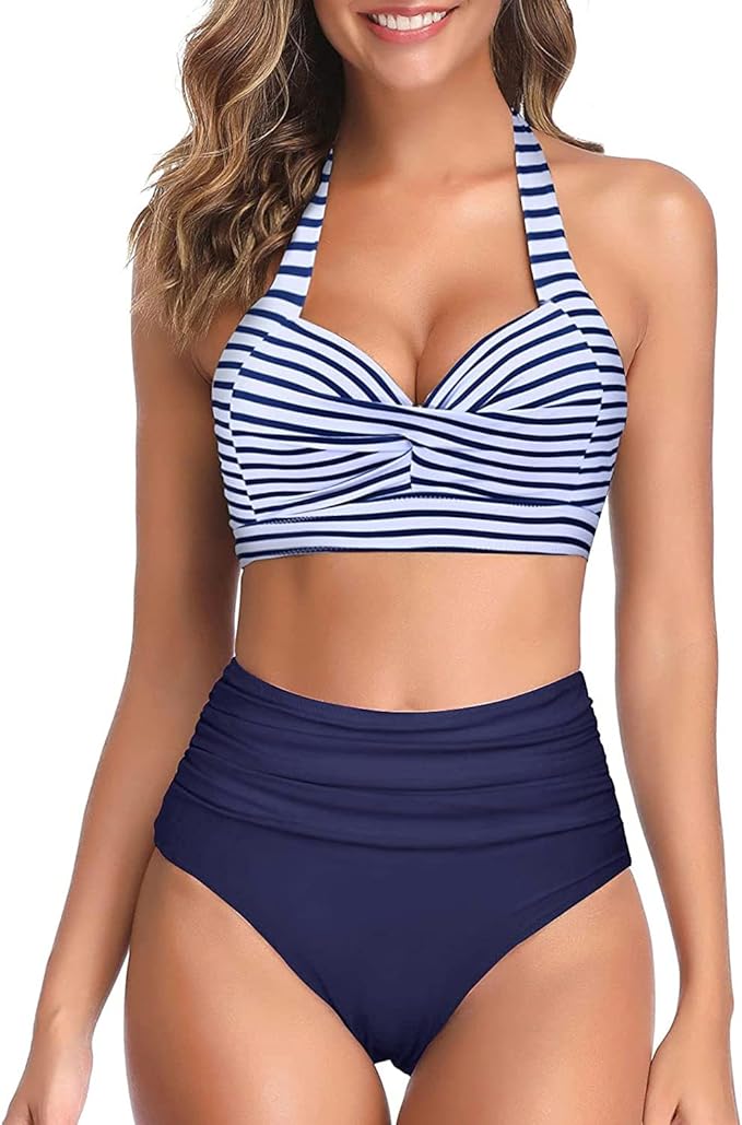 Tempt Me Ruched Two Piece Halter Swimsuit | 40plusstyle.com