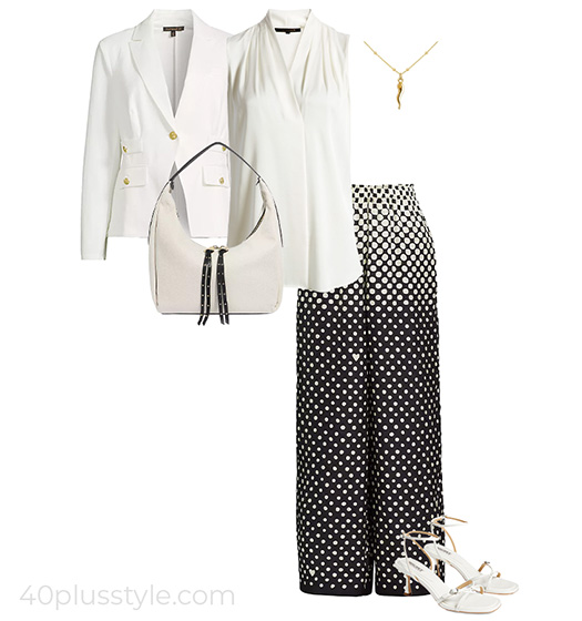 White blazer and print pants | 40plusstyle.com