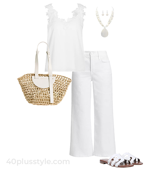 White party outfit - camisole and jeans outfit | 40plusstyle.com