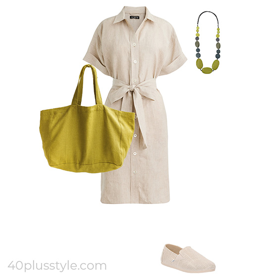 Shirt dress and statement necklace | 40plusstyle.com