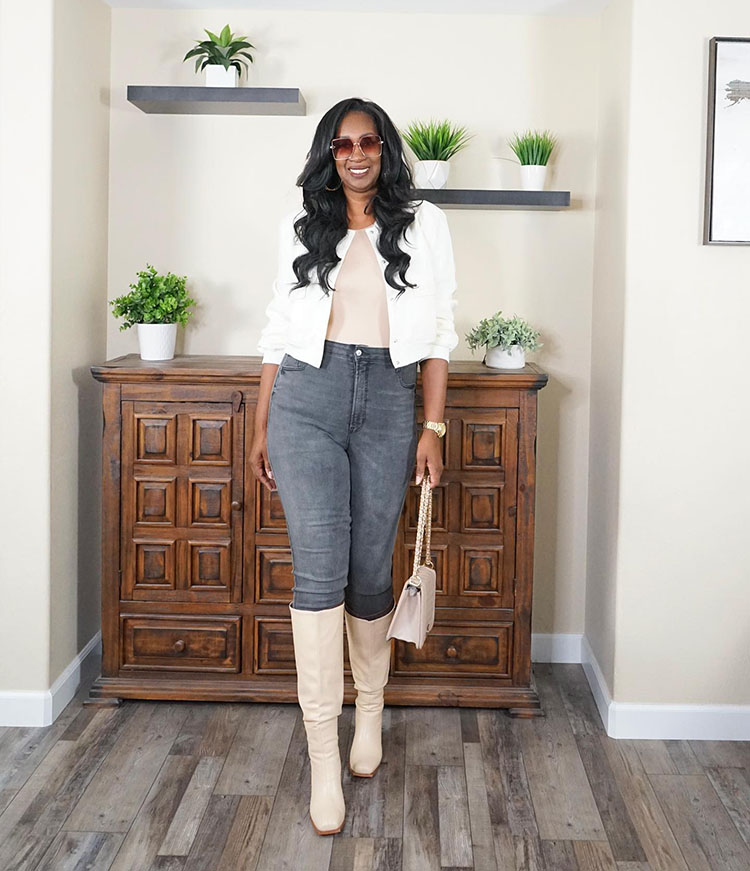 Tanasha wears boots over her jeans | 40plusstyle.com