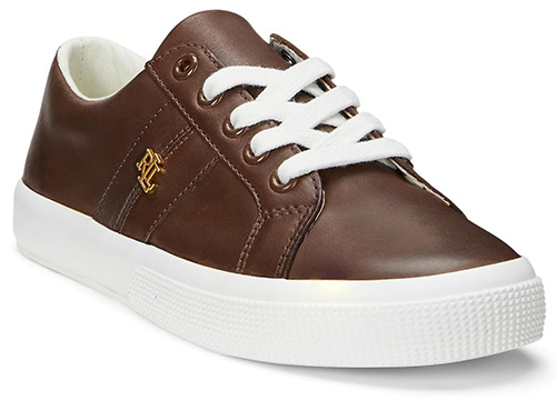 Lauren Ralph Lauren anson II Burnished Leather Sneakers | 40plusstyle.com