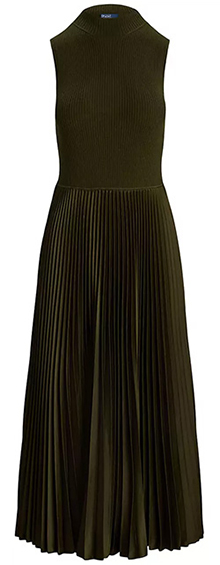 Polo Ralph Lauren Pleated Sleeveless Mock Turtleneck Midi-Dress | 40plusstyle.com