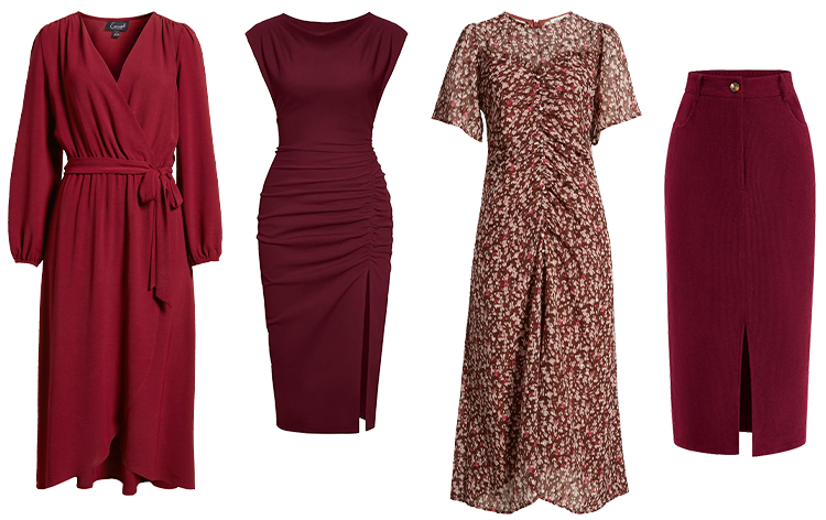 Burgundy dresses and skirts | 40plusstyle.com