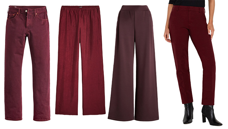 Burgundy jeans and pants | 40plusstyle.com