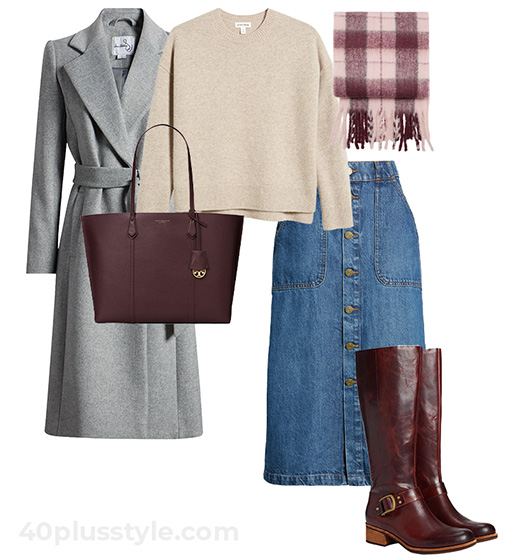 Plaid scarf and gray coat | 40plusstyle.com