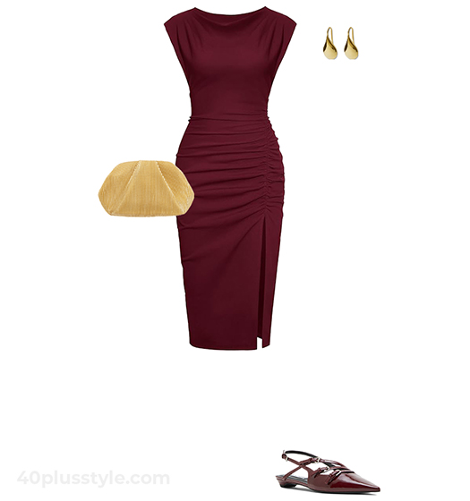 Pencil dress and gold accessories | 40plusstyle.com