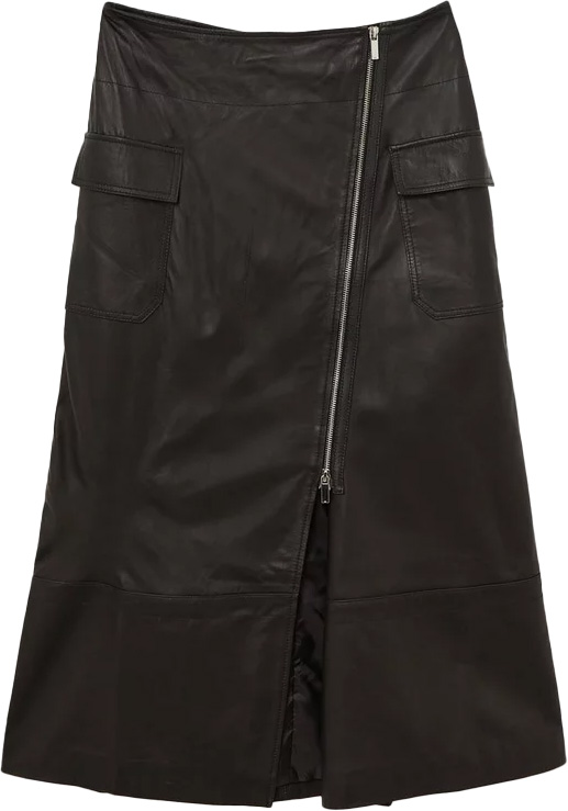 Karen Millen Leather Utility Pocket Midi Skirt | 40plusstyle.com