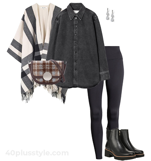 Check poncho with leggings | 40plusstyle.com