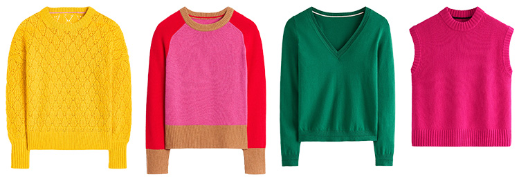 Wearing bright colors - Bright sweaters for winter | 40plusstyle.com