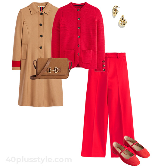 Red and beige outfit | 40plusstyle.com