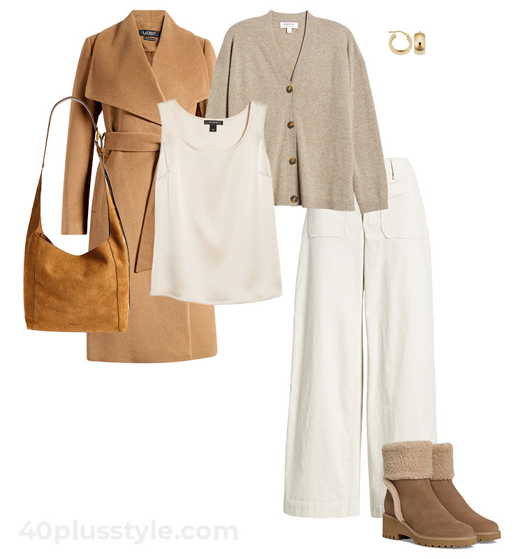 Mixing textures in a neutral outfit | 40plusstyle.com