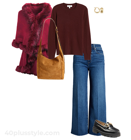 Poncho and jeans | 40plusstyle.com