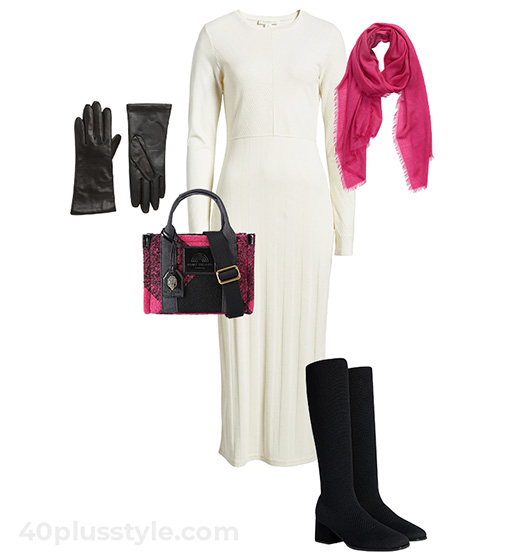 Sweater dress and high boots | 40plusstyle.com