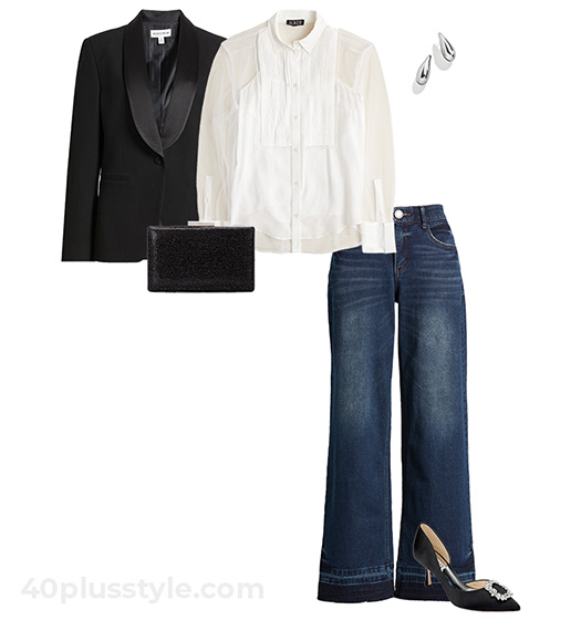 Tuxedo jacket with jeans | 40plusstyle.com