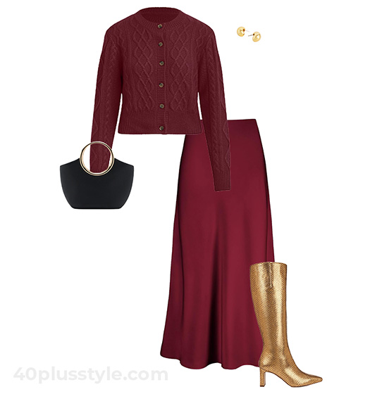 Christmas party outfit: burgundy | 40plusstyle.com